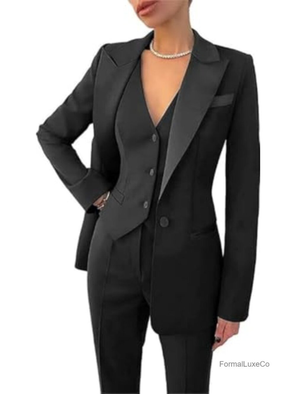 Women's 3pc Tuxedo Pantsuit Suit Set Wedding Party Formal Business Suit